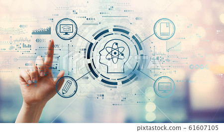 Online education concept with hand pressing a button 61607105