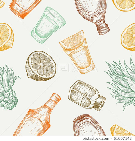 Seamless pattern of tequila glass and bottle,…-插圖素材 [61607142] - PIXTA圖庫