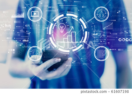 Content marketing concept with man using a smartphone 61607198