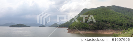 Blue sky with trees, clouds and mountains, sky background image, Panorama view Blue sky with trees, clouds and mountains, sky background image, Panorama view 61607606