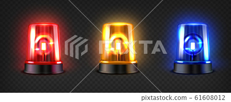 Realistic led flashers set. Red, blue and orange lights. Transparent beacon for different emergency Realistic led flashers set. Red, blue and orange lights. Transparent beacon for different emergency 61608012