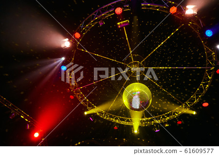 Colorful disco mirror ball lights night club background Colorful disco mirror ball lights night club background 61609577