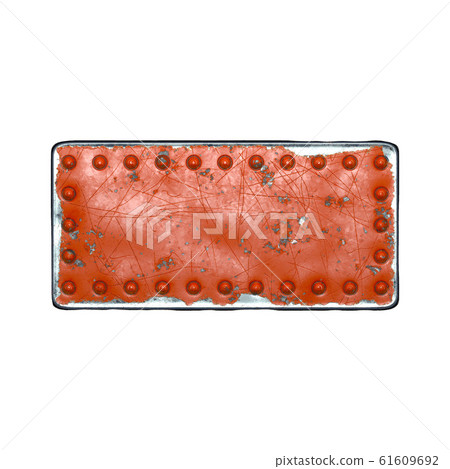 Strip of metal with rivets painted red in the shape of a rectangle in the center on white background 3d 61609692