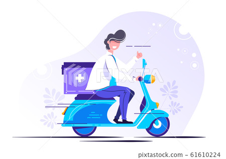 male doctor in uniform riding scooter male doctor in uniform riding scooter 61610224