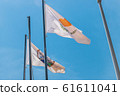 The national flag of Cyprus. Light flag on the flagpole. The summer wind flutters the flag. 61611041