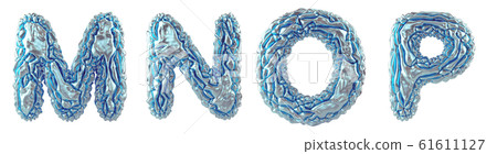 Realistic 3D letters set M, N, O, P made of crumpled foil. Collection symbols of crumpled silver foil isolated on white background. Realistic 3D letters set M, N, O, P made of crumpled foil. Collection symbols of crumpled silver foil isolated on white background. 61611127