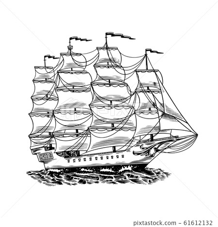 Sailboat in the sea, summer adventure, active vacation. Seagoing vessel, marine ship or nautical Sailboat in the sea, summer adventure, active vacation. Seagoing vessel, marine ship or nautical 61612132