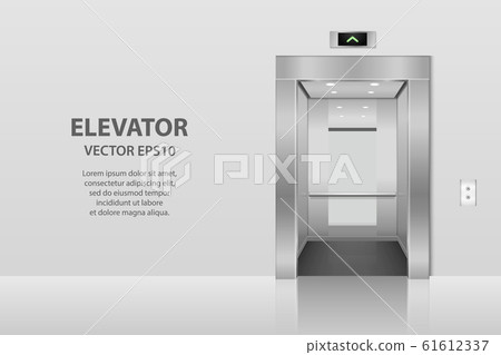 Vector 3d Realistic Blank Empty Open Steel, Chrome, Silver Metal Office Building Lift Elevator Doors with Buttons on Gray Background. Floor interior mockup. Business Concept. Front View Vector 3d Realistic Blank Empty Open Steel, Chrome, Silver Metal Office Building Lift Elevator Doors with Buttons on Gray Background. Floor interior mockup. Business Concept. Front View 61612337