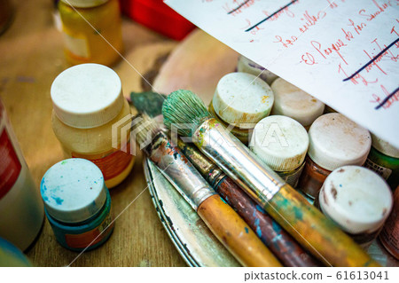 Set of paintbrush instrumets for artist to draw 61613041