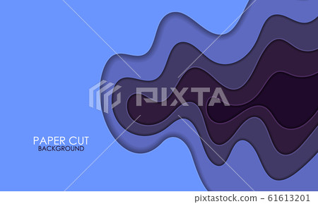 Papercut blue gradient layers effect texture vector background. Abstract water art design of flowing liquid or origami paper cut layer smooth shape. 61613201