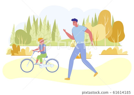 Father and Son Exercise Together in Park, Family. 61614185