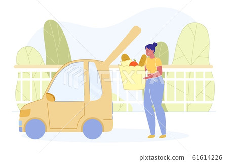 Young Woman Put Bag with Grocery Products to Car Young Woman Put Bag with Grocery Products to Car 61614226