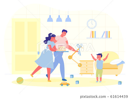 Banner Parents Present Gift to Baby Cartoon. 61614439