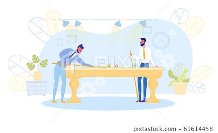 Young Men Playing Billiard at Office or Night Club 61614458