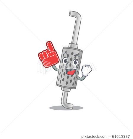 Exhaust pipe mascot cartoon style holding a Foam finger 61615587