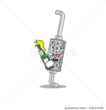 mascot cartoon design of exhaust pipe with bottle of beer 61615589
