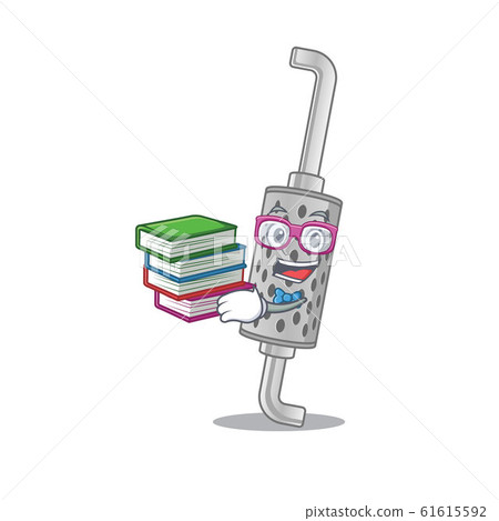 Cool and clever Student exhaust pipe mascot cartoon with book 61615592