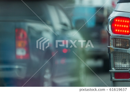 red tail light brake of stop car on road traffic jam red tail light brake of stop car on road traffic jam 61619637