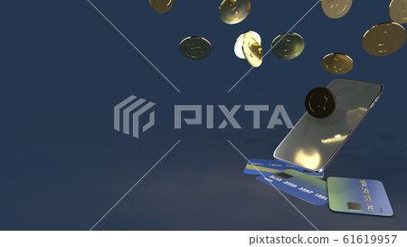 The mobile and gold coins 3d rendering for business content. 61619957