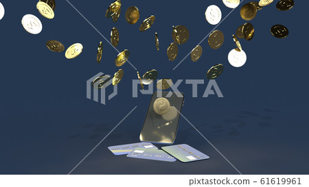 The mobile and gold coins 3d rendering for... - Stock Illustration ...