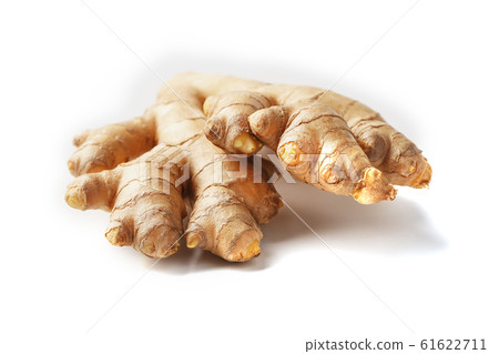 Fresh ginger root on a white background, isolate Fresh ginger root on a white background, isolate 61622711