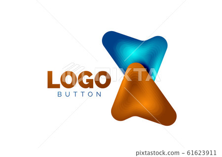 Arrow logo template. Or play or download button logotype template. Minimal geometrical design, 3d geometric bold symbol in relief style with color blend steps effect. Vector Illustration 61623911
