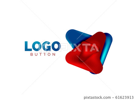 Arrow logo template. Or play or download button logotype template. Minimal geometrical design, 3d geometric bold symbol in relief style with color blend steps effect. Vector Illustration Arrow logo template. Or play or download button logotype template. Minimal geometrical design, 3d geometric bold symbol in relief style with color blend steps effect. Vector Illustration 61623913