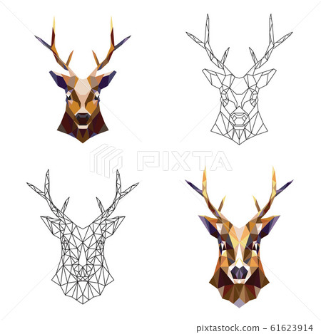 Polygonal portrait of a deer. Vector illustration. Set of vector images. Polygonal portrait of a deer. Vector illustration. Set of vector images. 61623914