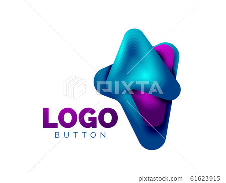 Arrow logo template. Or play or download button logotype template. Minimal geometrical design, 3d geometric bold symbol in relief style with color blend steps effect. Vector Illustration 61623915