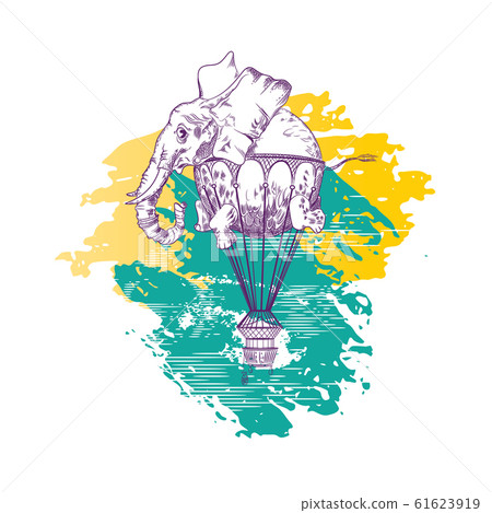 Vector image of an elephant flying in the sky. Tattoo art. Vector image of an elephant flying in the sky. Tattoo art. 61623919