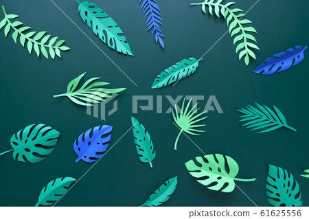 tropical leaves cut from paper on green 61625556