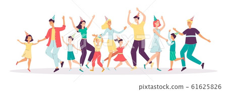 Group of diverse cheerful people dancing flat vector illustration isolated. 61625826
