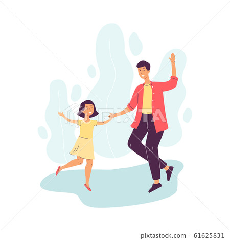 Cheerful father dancing with his daughter flat vector illustration isolated 61625831