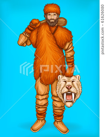 pop art caveman with prey, hunting concept 61626080