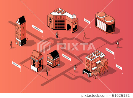 3d isometric city center. Urban map 3d isometric city center. Urban map 61626181