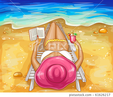 Woman In Bikini Lies On Chaise Longue Stock Illustration