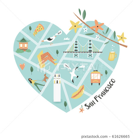 San Francisco illustrated city map with landmarks San Francisco illustrated city map with landmarks 61626665