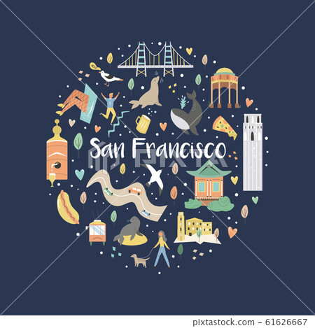 San Francisco hand drawn flat vector with symbols 61626667