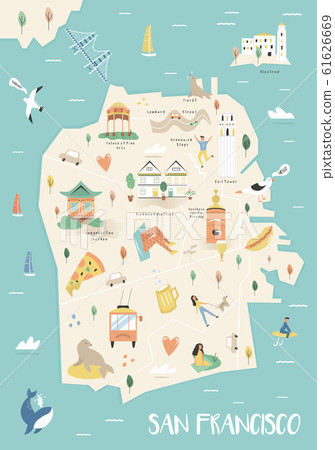 San Francisco illustrated city map with landmarks San Francisco illustrated city map with landmarks 61626669
