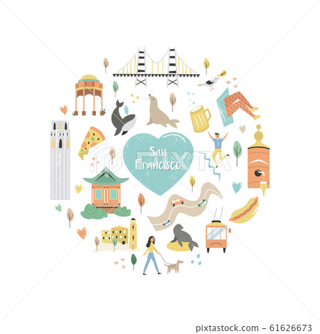 San Francisco hand drawn flat vector with symbols San Francisco hand drawn flat vector with symbols 61626673