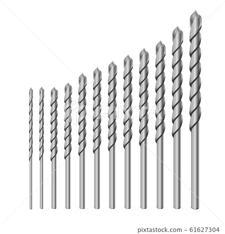 Realistic 3d Detailed Metallic Drill for concrete for perforator Bits Set Tools for Construction Work, Drilling Hole. 61627304