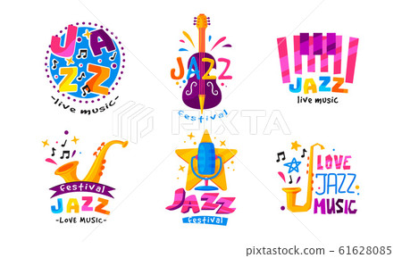 Jazz Festival or Live Concert Labels or Logos Vector Set 61628085