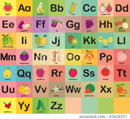 A-Z fruit alphabet set for kids, Vector... - Stock Illustration ...