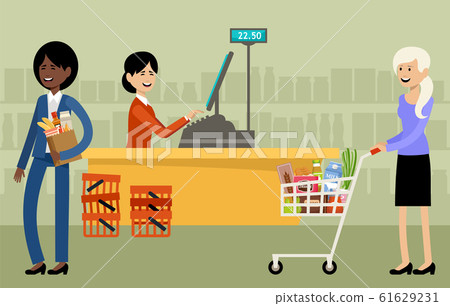 Cash desk in a supermarket and people with Cash desk in a supermarket and people with 61629231