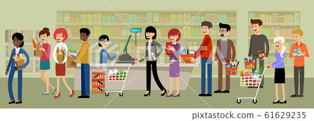 Cash Desk In A Supermarket And People With Stock Illustration