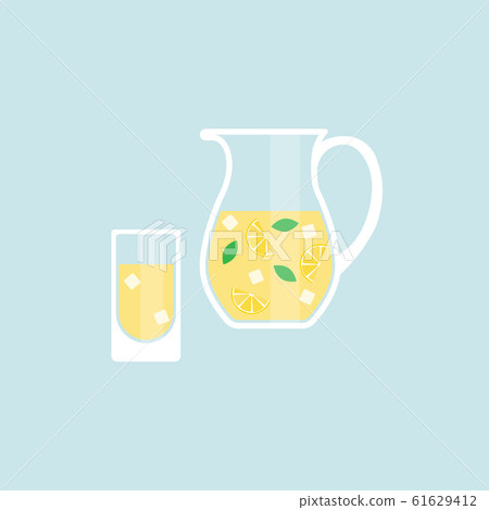 Vector illustration of a glass and a pitcher of lemonade. Stock