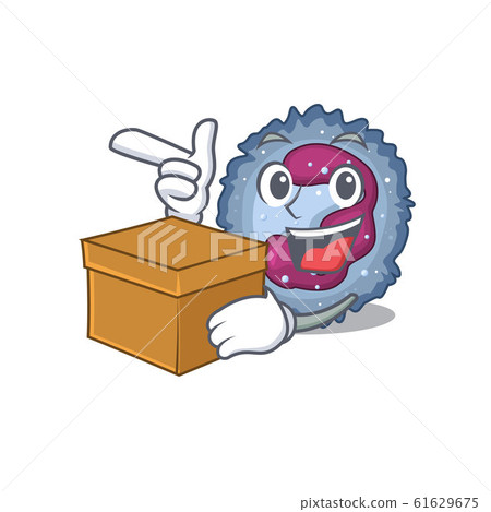 Cute neutrophil cell cartoon character having a box 61629675