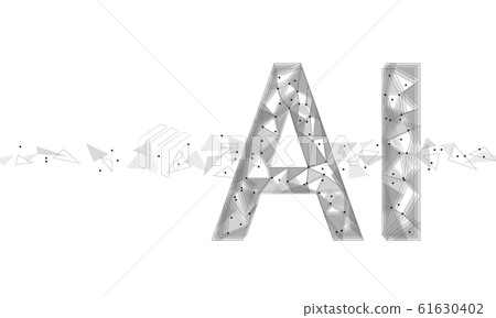 AI artificial intelligence letters 3D. Virtual assistant app geometric symbol robot support service technology. Chatbot logo template low poly vector illustration 61630402