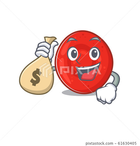 Happy rich erythrocyte cell cartoon character with money bag 61630405