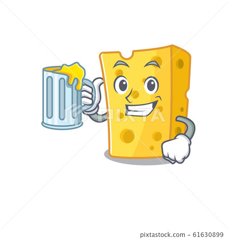 Happy emmental cheese mascot design with a big glass 61630899